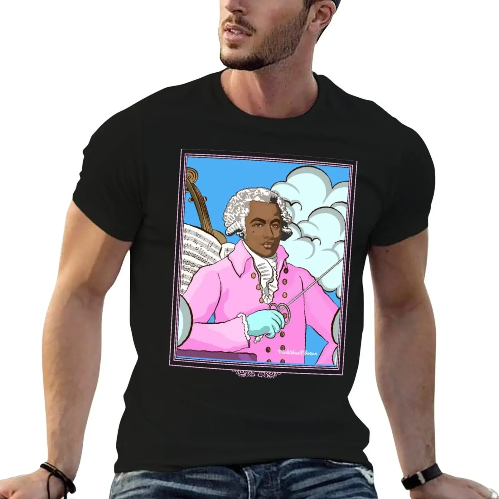 Joseph Bologne, Chevalier de Saint-Georges Bubble Gum Blue and Pink portrait T-Shirt sweat tees mens workout shirts