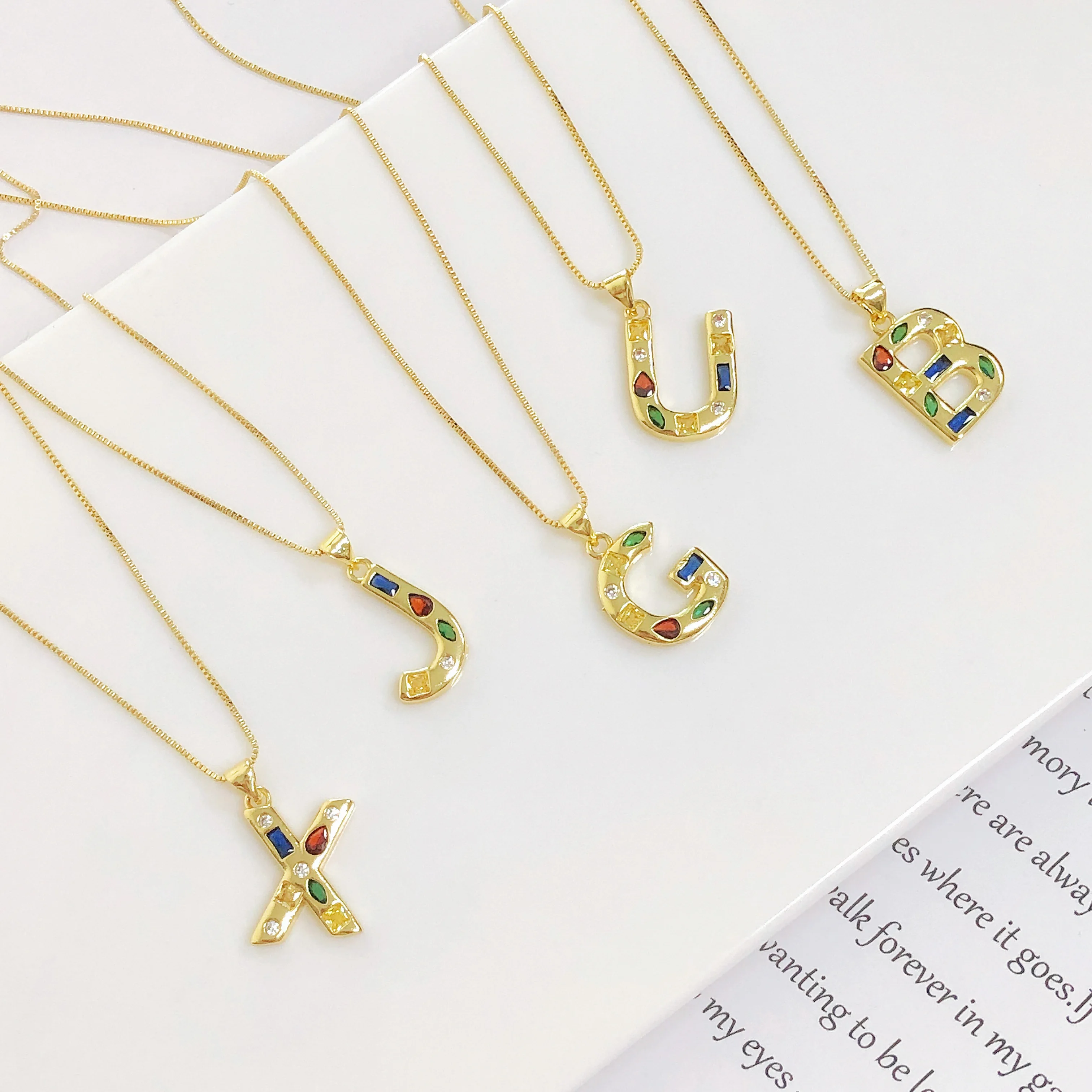 عالية الجودة الفولاذ المقاوم للصدأ الملونة زركونيا 26 الأولي A-Z رسالة قلادة مجوهرات للنساء حفلة عيد ميلاد اسم مجوهرات هدية #1