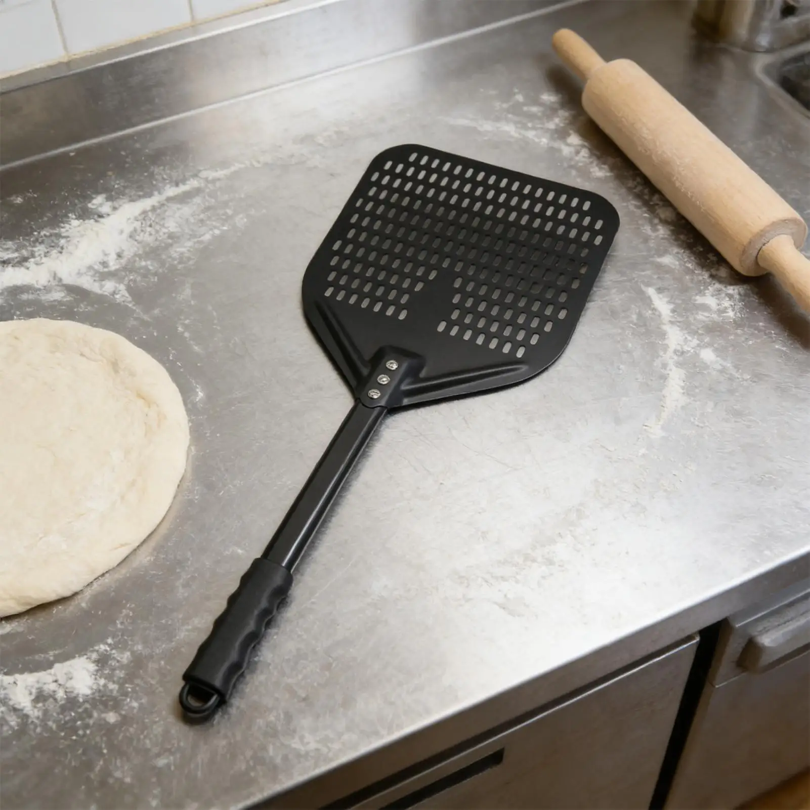 Espátula de Pizza de 12 Polegadas, Pá de Pizza Antiderrapante de Alumínio, Espátula para Virar Massa, Pá de Cozinha com Cabo Longo para Confeitaria