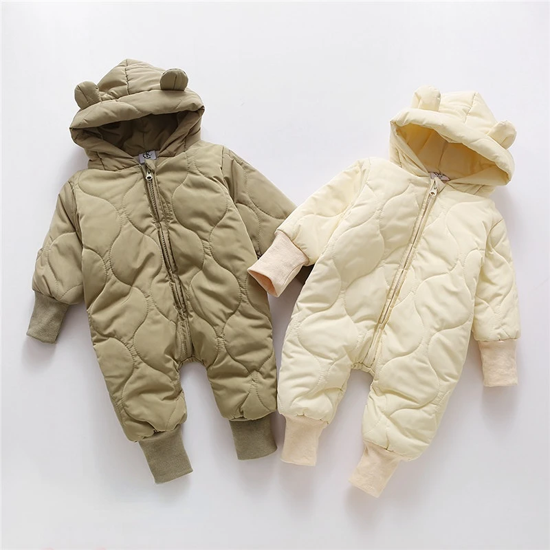 

One Piece Cotton Padded Clothes Crawling Clothes Winter Thick Korean Children's Clothes Baby Bears Hooded Warm Clothes