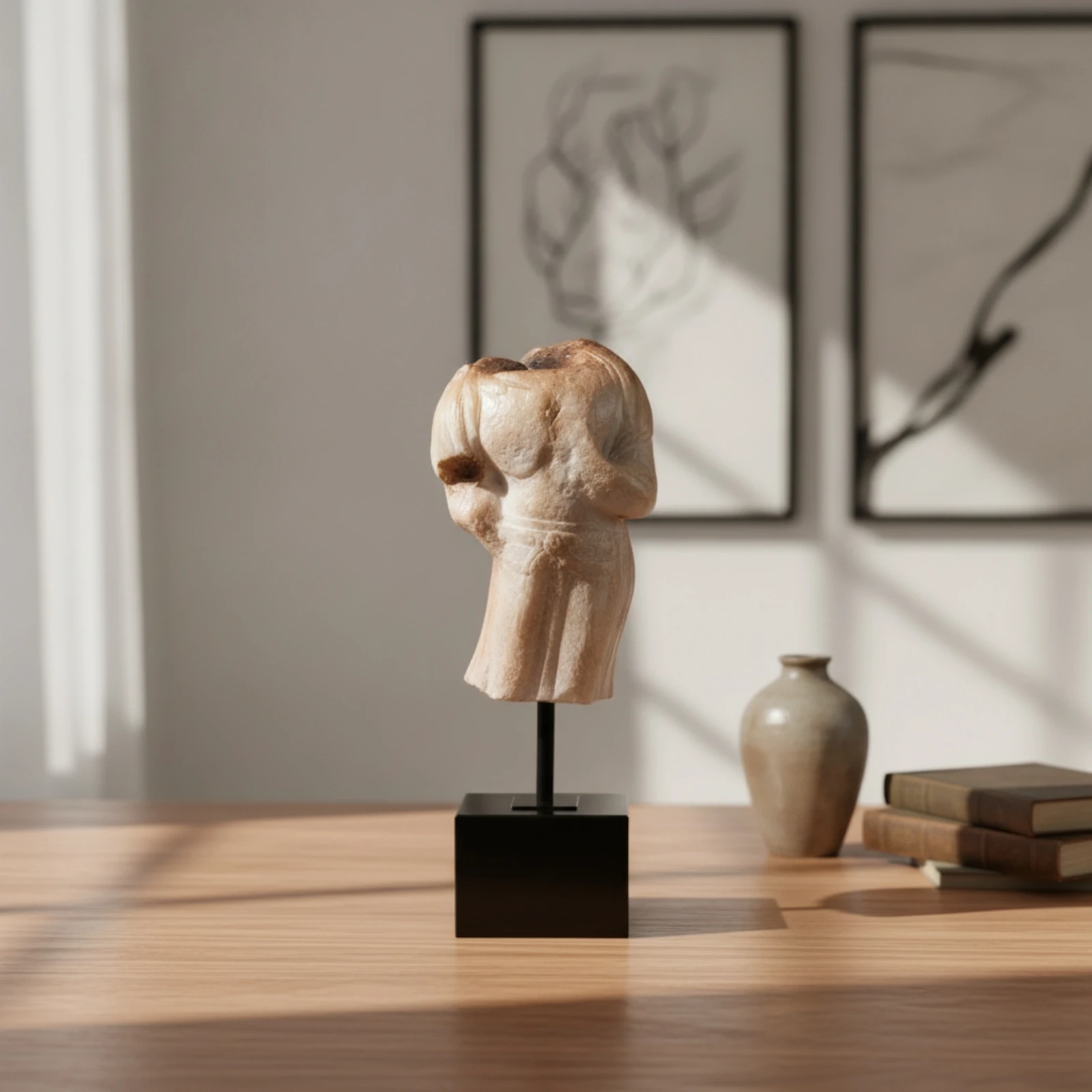 Torso Sculpture Weathered Sculpture with Metal Stand Figure Ornament Artistic Polyresin Statue Contemporary for Art Collectors