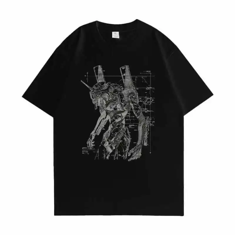 2026 Frühlingsfest Schwergewichts-T-Shirt aus reiner Baumwolle mit EVA AnimeUnit-01 Asuka-Design, neues Mechana Loose Off-Shoulder-Oberteil