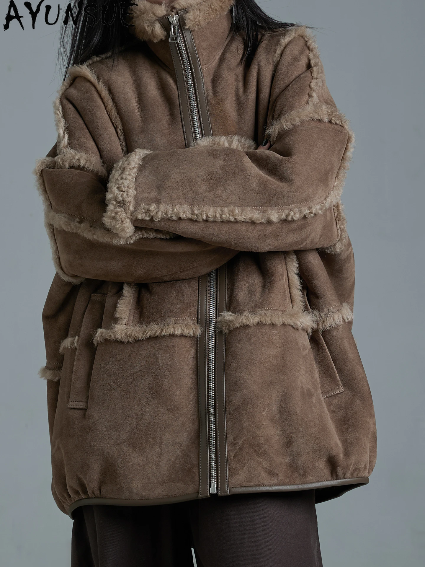 

AYUNSUE Natural Sheepskin Fur Coat Women Real Leather Jacket Warm Winter Jackets Loose Fit Luxury Womens Clohes Шуба Женская