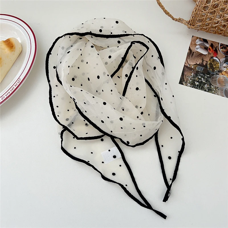 Polka-Dot Rhombus Hair Scarf for Women Silk Headbands Fashion Versatile Dot Headscarf Korean Sweet Bandanas Decorate Gauze Scarf