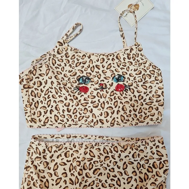 

Купальники для девочек: комплект из двух частей с длинным рукавом, леопардовым принтом и блестками, детский купальный костюм, бикини для девочек