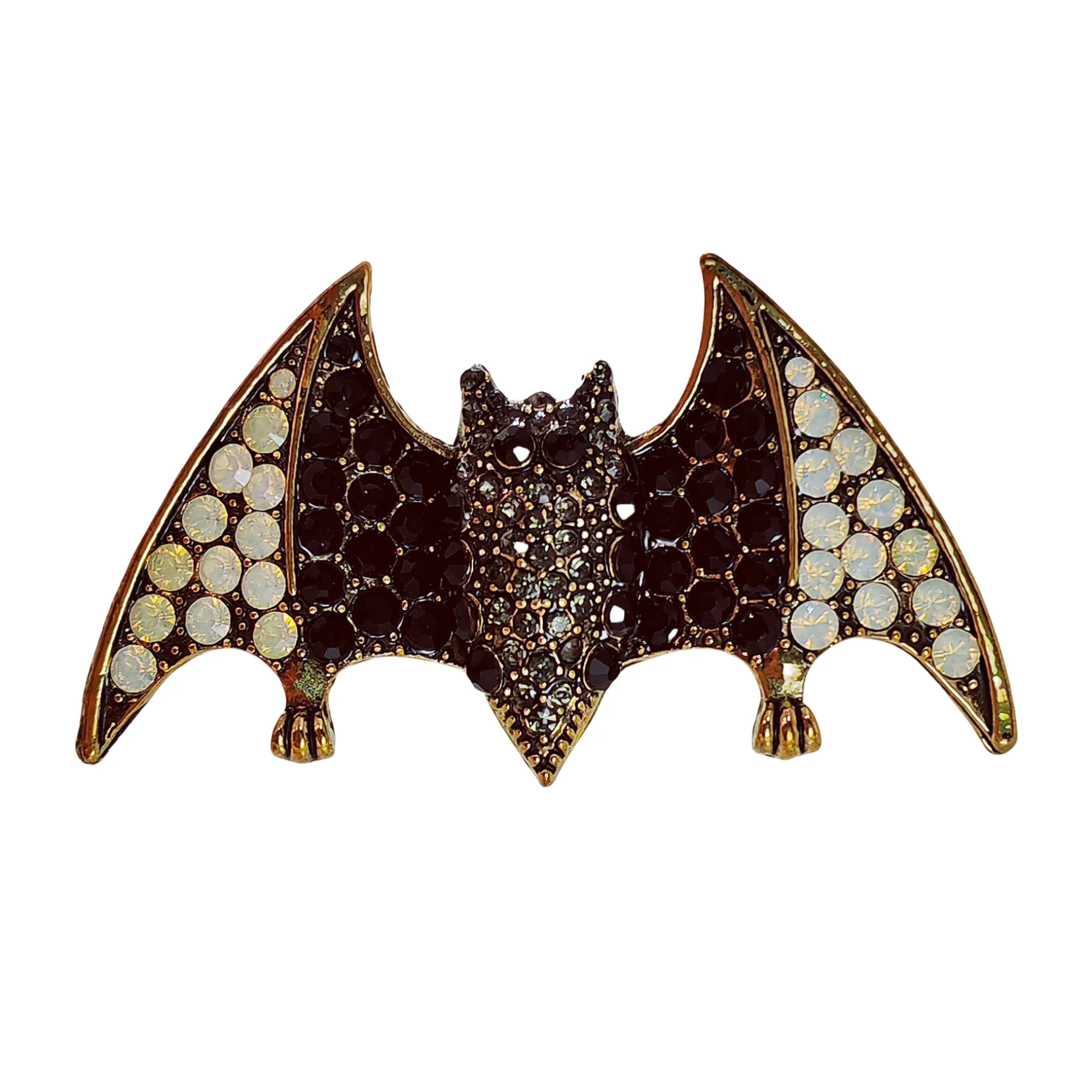 Unglaubliche Micro Pave Kristall weiß schwarz fliegende Vampir Fledermaus Brosche Pin Halloween Zubehör