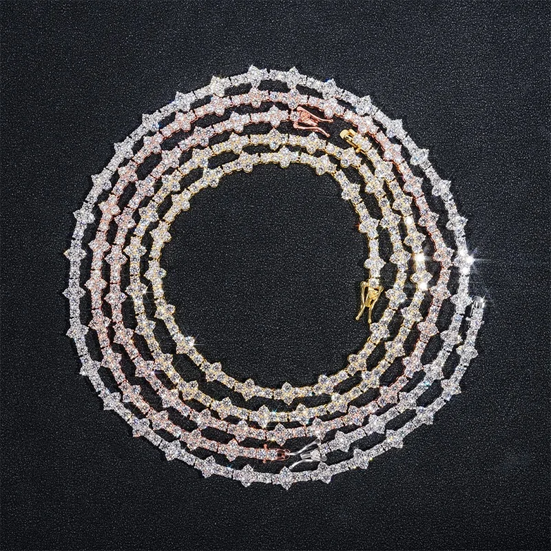 

Hip Hop Ready Stock Hot Sale 925 Silver Moissanite 4mm Tennis Chain