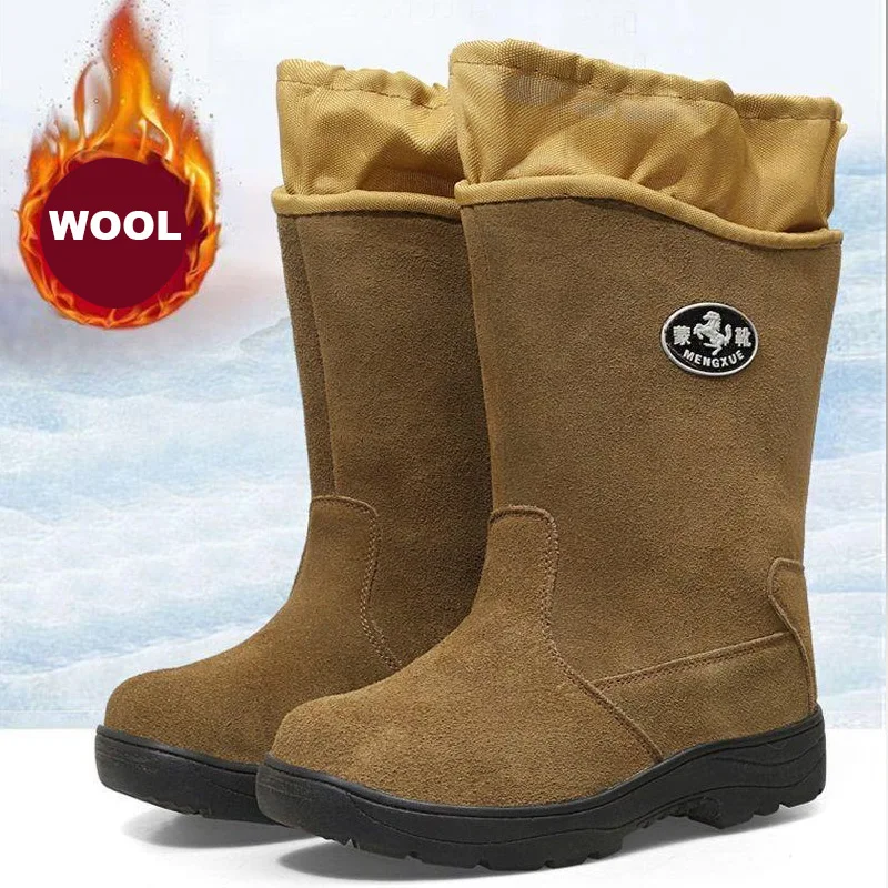 Extreme Cold Regions Genuine Leather Wool Snow Boots Men Women Anti Cold Warm Cow Suede Waterproof Thick Ankle Boots Female Male