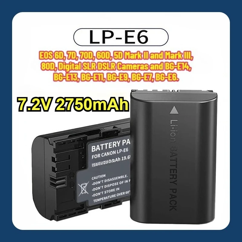 LP-E6 LPE6 LP E6 E6N بطارية 2750mAh لكانون EOS 5DS R 5D Mark II 5D Mark III 6D 7D 70D 80D R R5 R6 R7,R5 C,R6 Mark II كاميرا #2