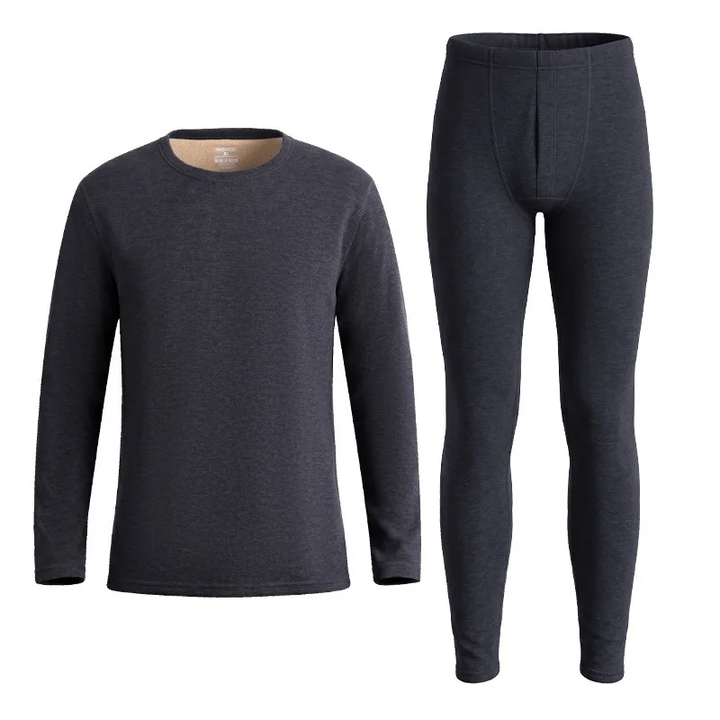 Men Camel Wool Thermal Underwear Set Mid Neck Fleece Lined Thickened Winter Long Johns Wearable Outdoors Cold Protection