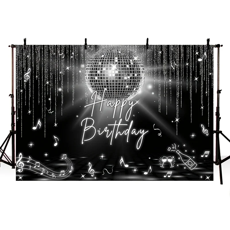LS Happy Birthday Backdrop Photography Disco Glitter Notes Decoration Kids Adult Birthday Party Photo Background Banner