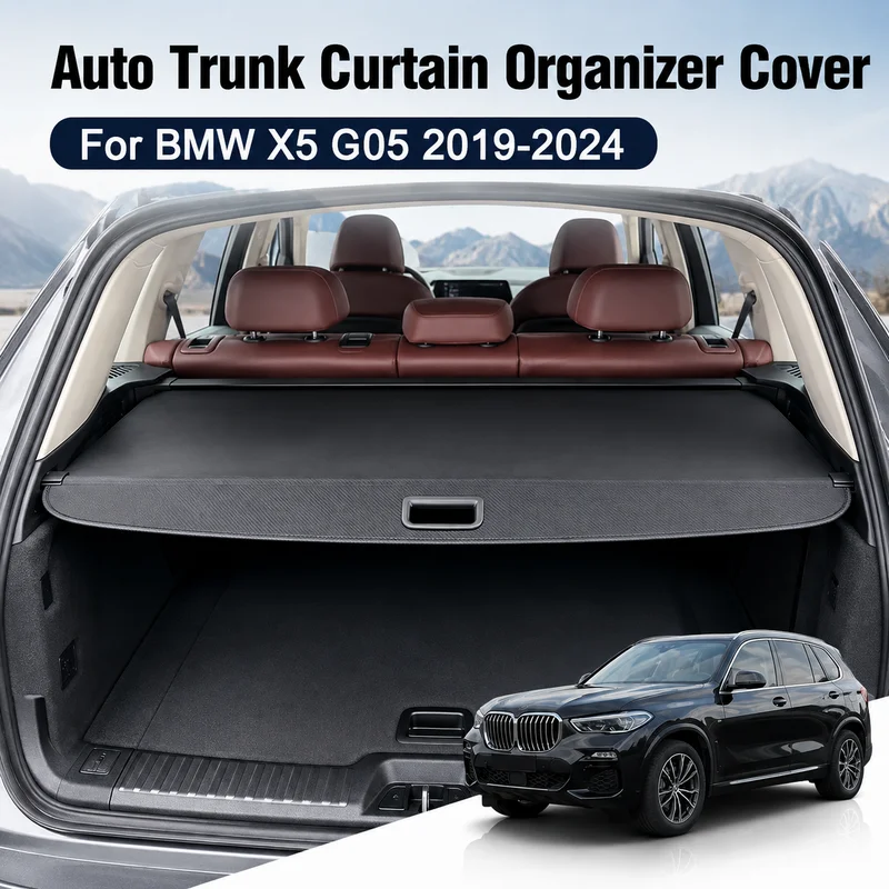 Auto Trunk Curtain Organizer Cover For BMW X5 G05 2019-2024 Car Cargo Cover Rear Trunk Luggage Rack Security Shade Shield