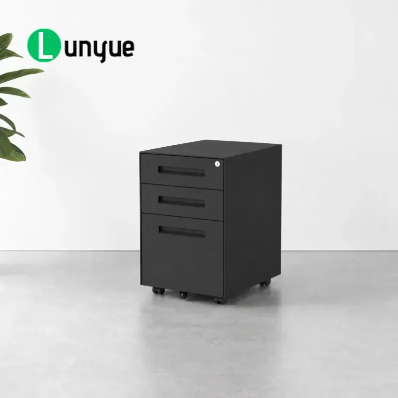 Black 3 Drawer Mobile Filing Cabinet with Lock Steel Base Rolling Storage Unit for Office Home Workspace Durable Smooth