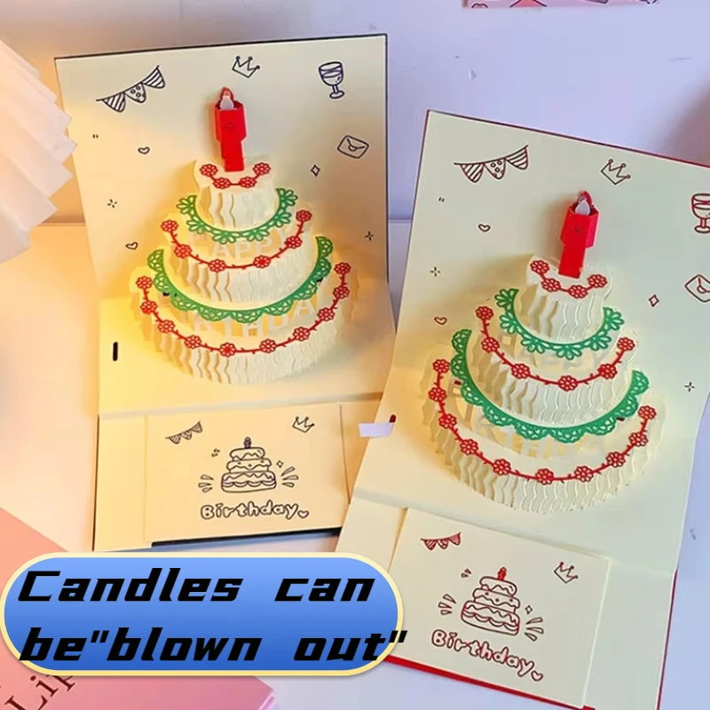 Music Birthday Card , 3d Cake Pop-up Cards , With Music Light , Can Be Blow Out Candle , Anniversary Gifts Party Supplies