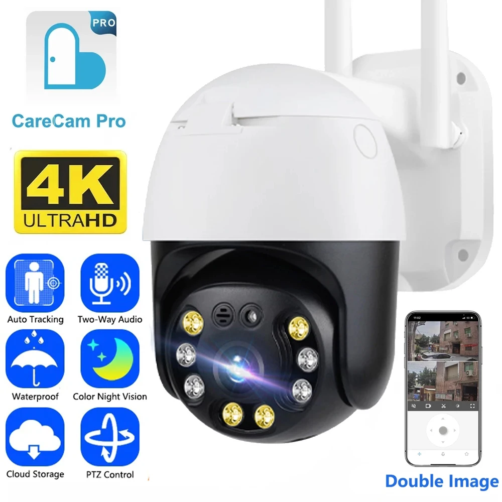 

CareCam 4K 8MP PTZ IP Camera Dual Image WiFi Outdoor Security Camera 5MP Video Surveillance Camera Auto Tracking Human Detection