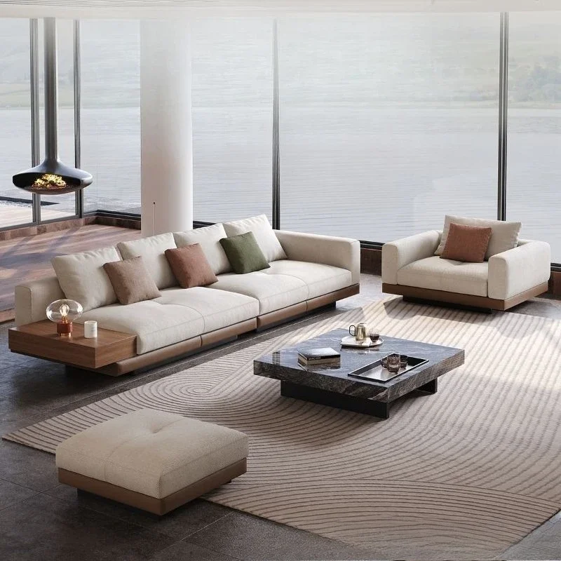 Art sofa European and American light luxury minimalist living room large flat floor guest hotel leather sofa