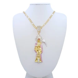 Santa Muerte Necklace Figaro Chain Santisma Muerte Pendant/Charm St. Jude Men's Women's Necklace