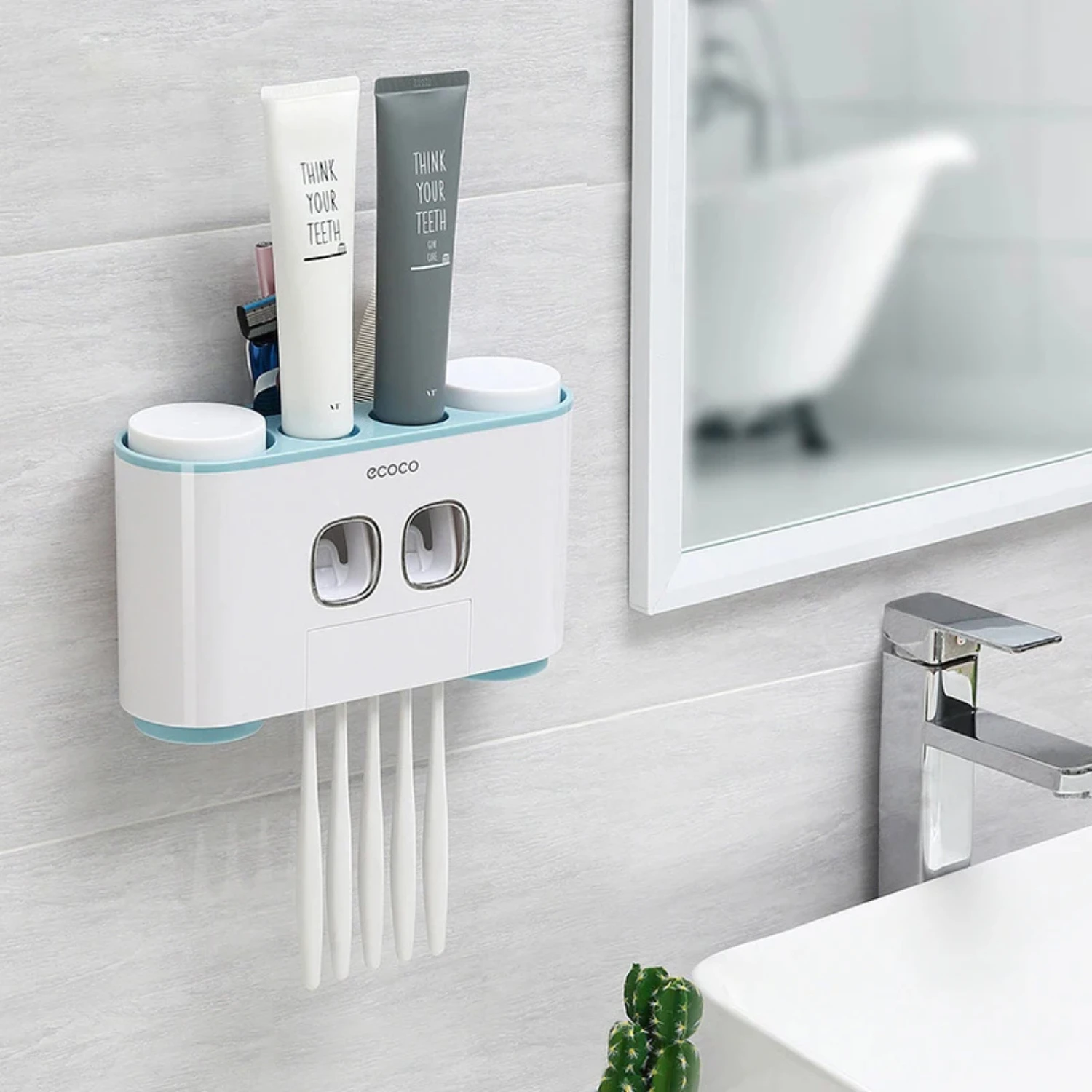 Automatic Toothpaste Dispenser Wall Mount Toothbrush Holder Toothpaste Squeezer Bathroom Accessories Storage Rack with 4 Cups