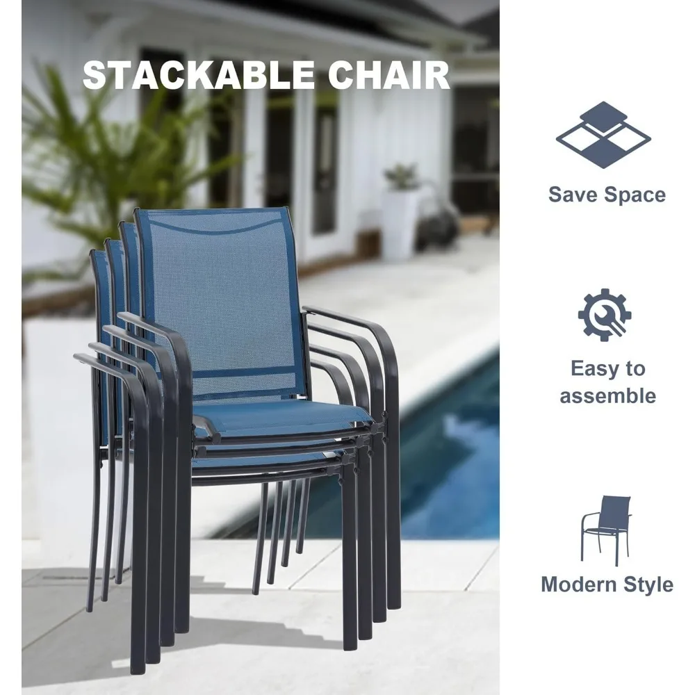 5-piece Outdoor Dining Set with 4 Stackable Textile Chairs, Courtyard Restaurant Set with Umbrella