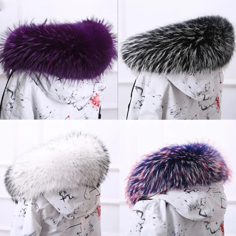 Raccoon Fur Collar 100% Real Fur Fashion Scarves For Ladies Neck Warmer Women Winter Natural Fur Scarf Decor White Fur Scarf