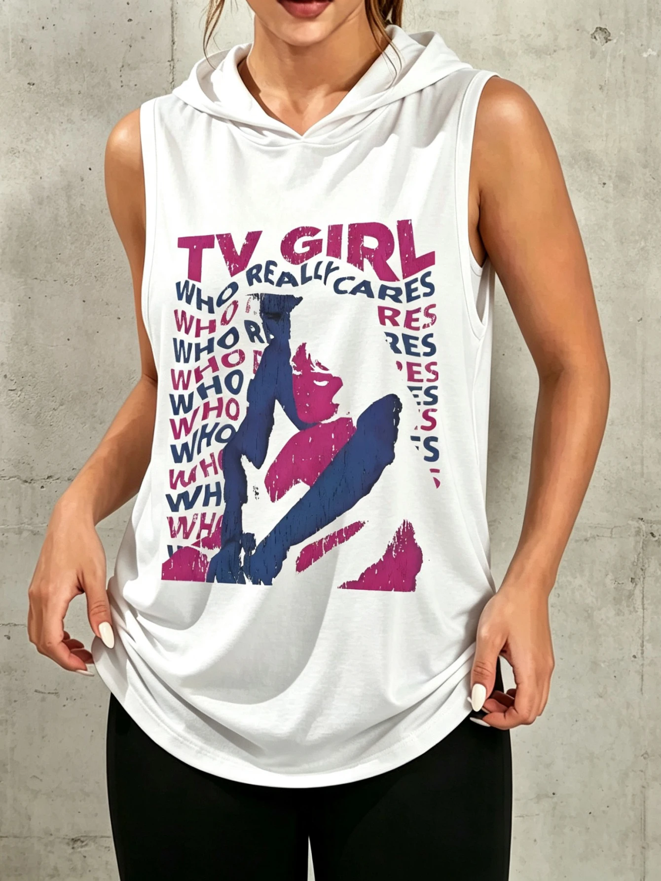 TV Girl Who Really Cares Band Graphic Sleeveless Hooded Tank Top Unisex Vintage Indie Pop Music Print Hood Vest Retro Grunge Streetwear Sleeveless Hood Tank For Men Women