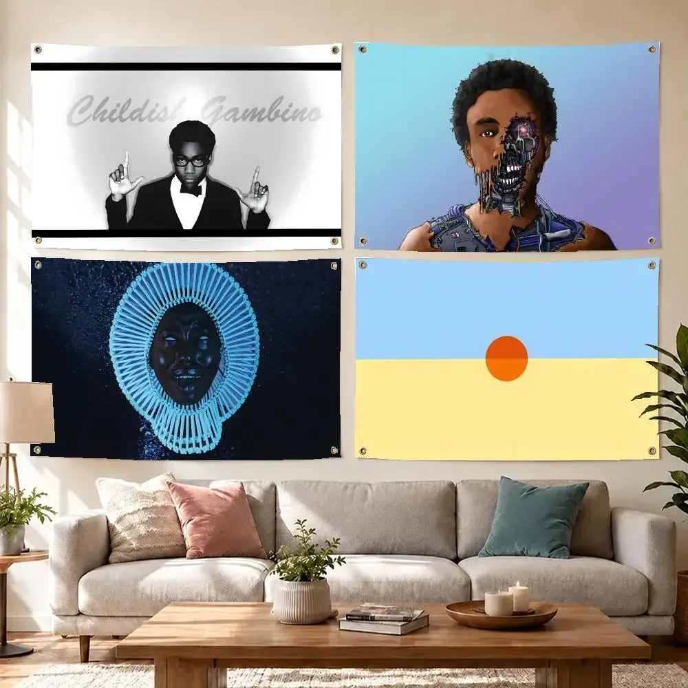 Cool Rapper Childish Gambino Flags Concert Print Wall Hanging Art Banner, Indoor Outdoor Bedroom Home Decor Backdrop, Perfect