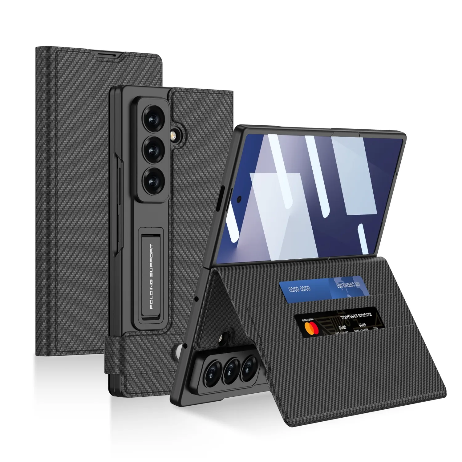 

Кожаный чехол-кошелек для телефона Samsung Galaxy Z Fold 7, встроенная защитная пленка для экрана, шарнирный держатель для телефона, подставка, жесткая задняя крышка