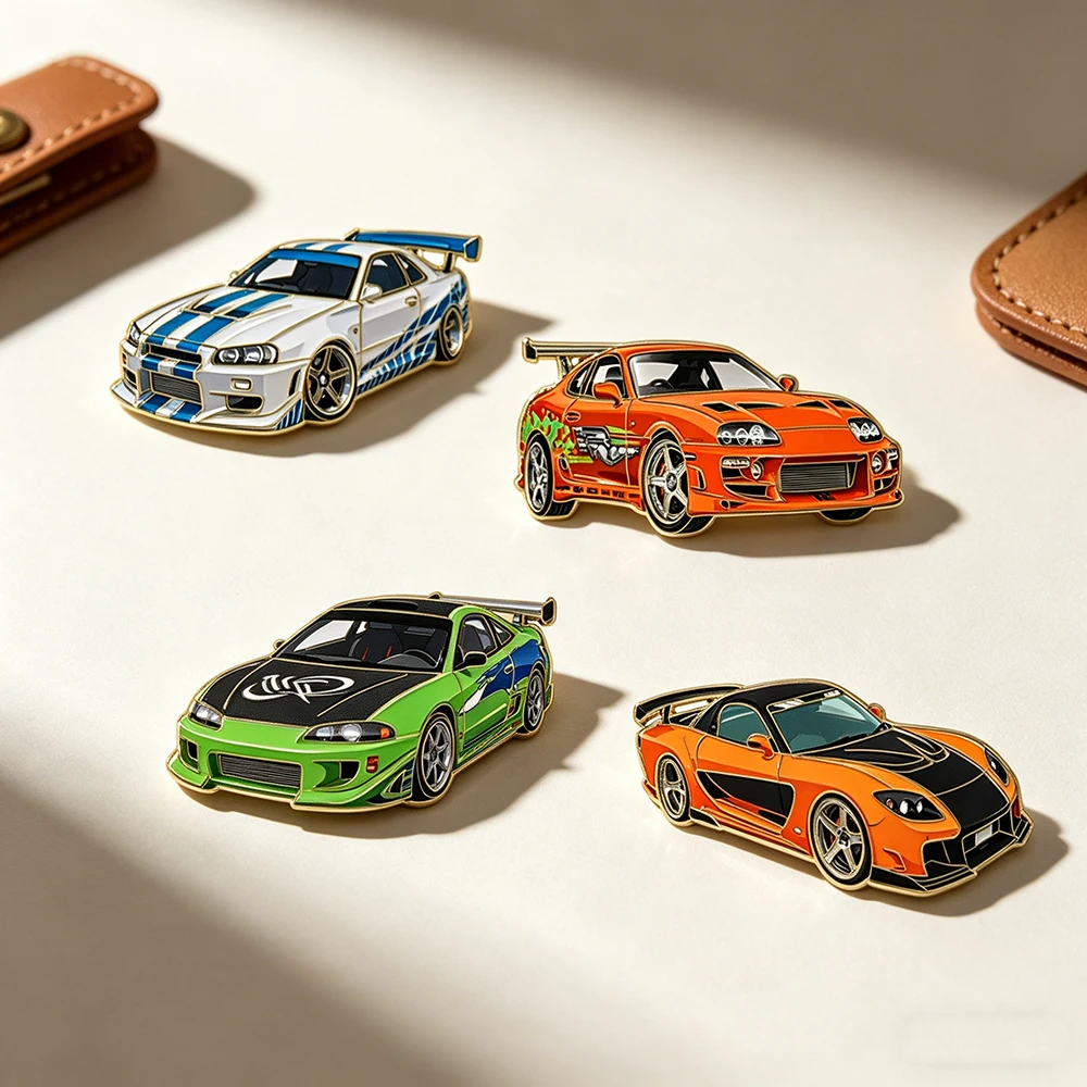 4 peças de Broches de Esmalte do Carro Velozes e Furiosos para Casacos, Broches Masculinos, Emblemas de Lapela da Moda, Joias, Presente para Amigos