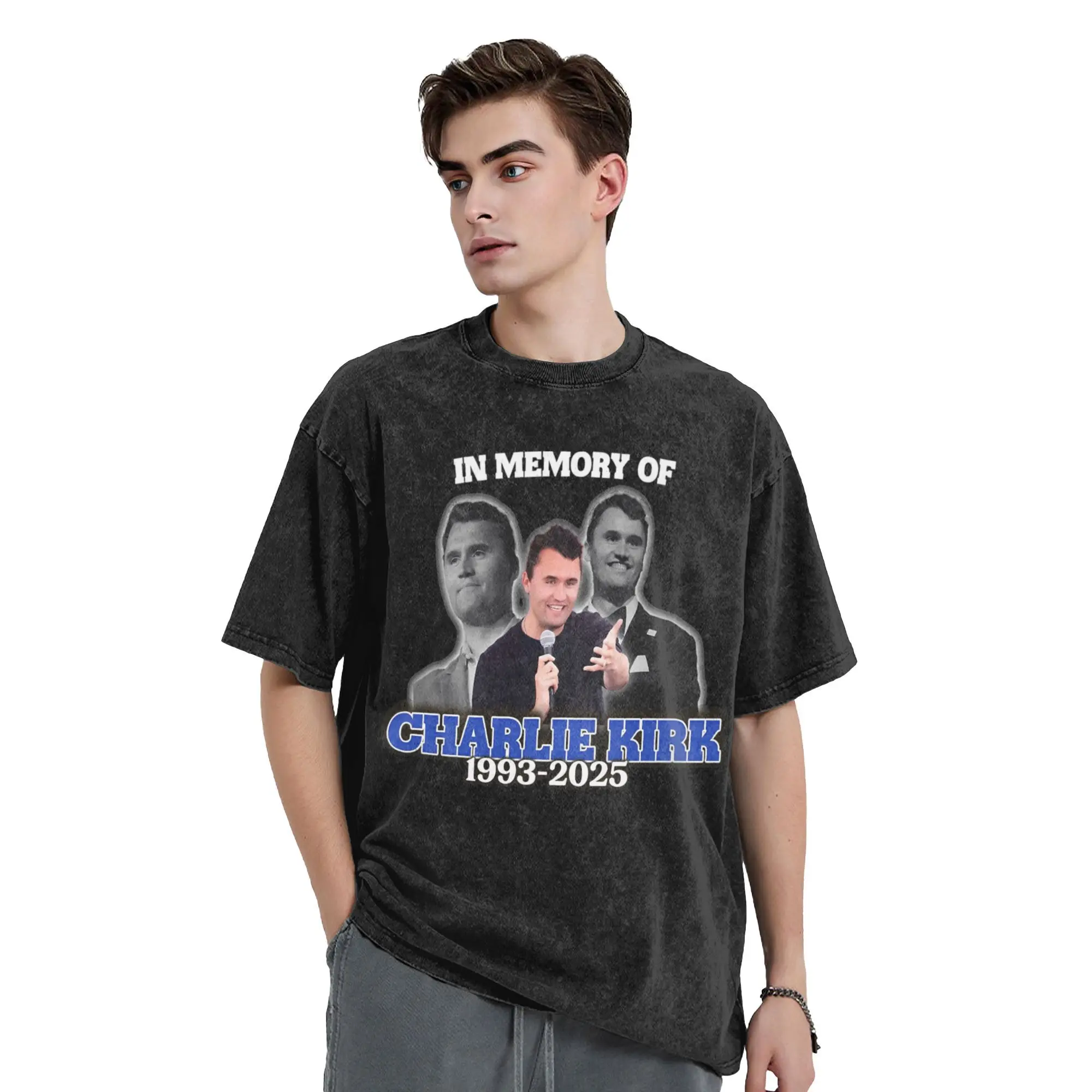 

In Memory of Charlie Kirk American Flag T Shirt for Men 100% Cotton T-Shirts O Neck Tee Shirt Short Sleeve Tops Plus Size