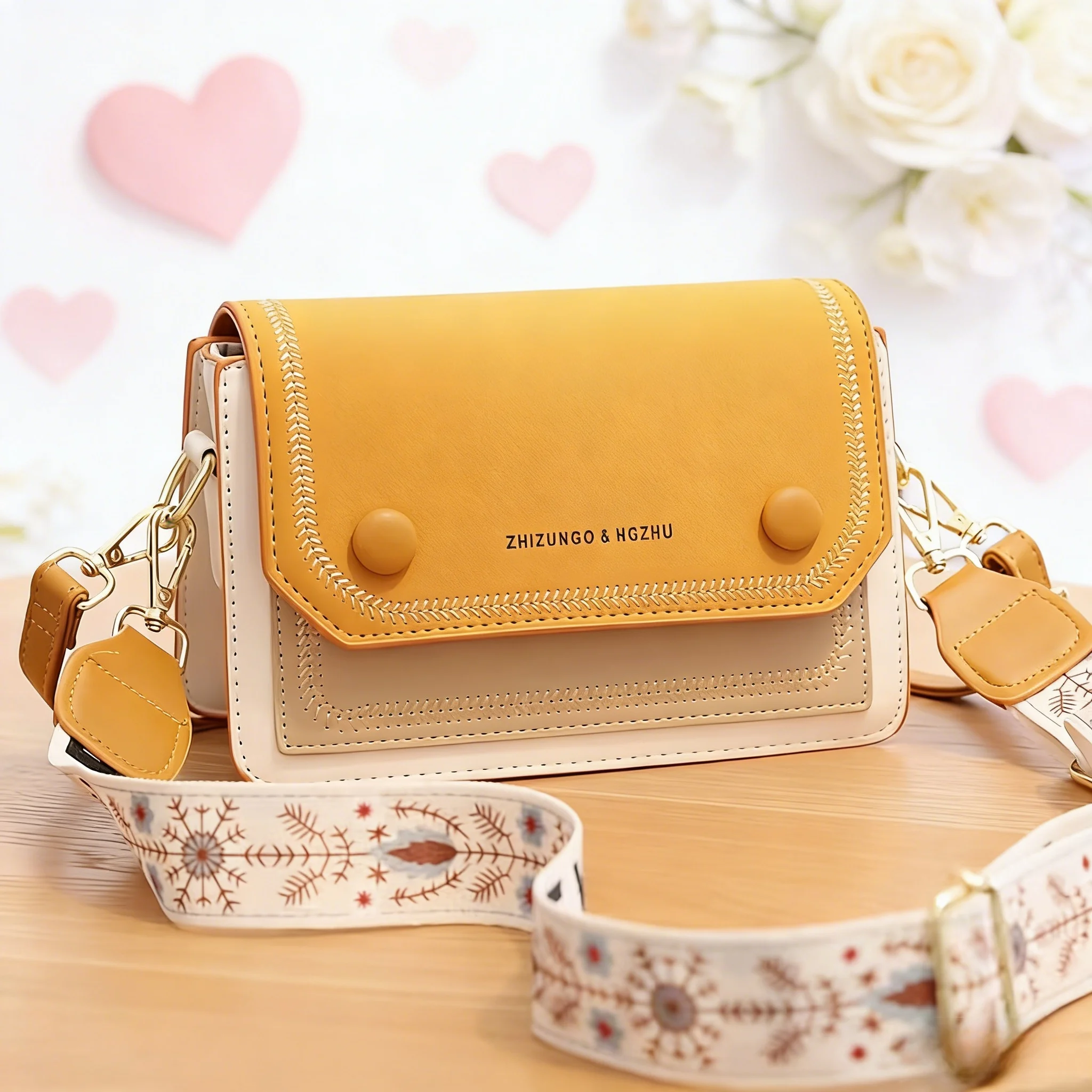 

Простая квадратная сумка через плечо с вышивкой, стильная сумка через плечо в стиле колор-блок, женская универсальная сумка через плечо с широким ремнем