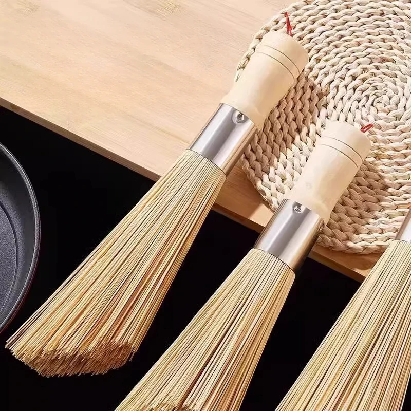 Old-Fashioned Bamboo Pot Brush with Solid Wood Handle, Kitchen Household Brush for Cleaning Pots and Pans.