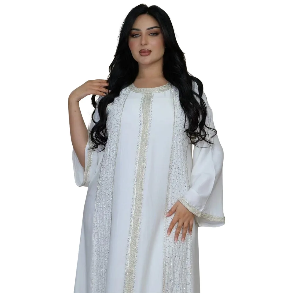 Muslim Fashion Loose Dubai Abaya Long Dresses Women Diamond Webbing Loose Robe Abaya African Dresses for Women Musulman Djellaba