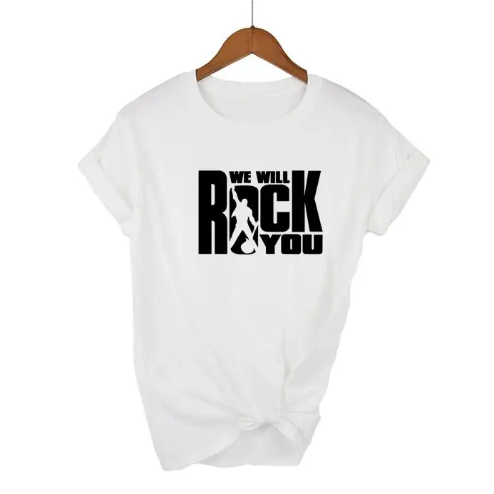 We Will Rock You Women T Shirt Summer Style Queen Rock Band T-shirt Short Sleeve Cotton Rock Roll Womens Tops