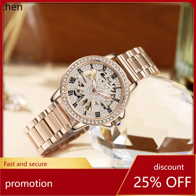 

Zml mechanical watch - hollow design, women's niche style, waterproof, high-value steel band watch