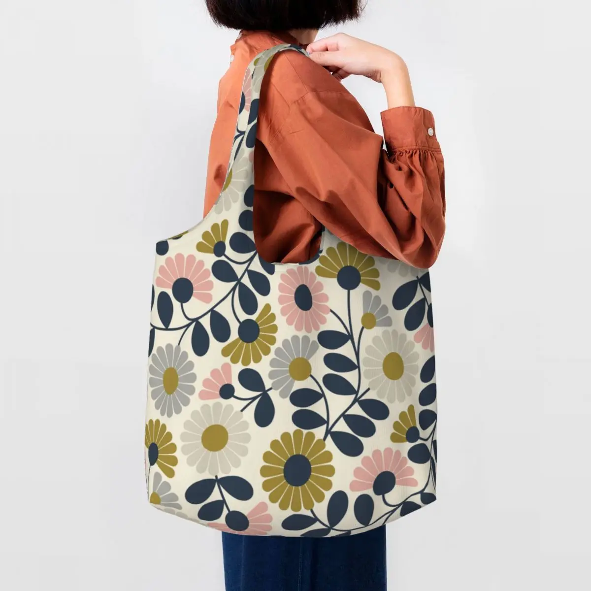 Custom Kawaii Orla Kiely Kimono Multi Shopping Tote Bag Recycling Groceries Canvas Shoulder Shopper Bag Photograph Handbags