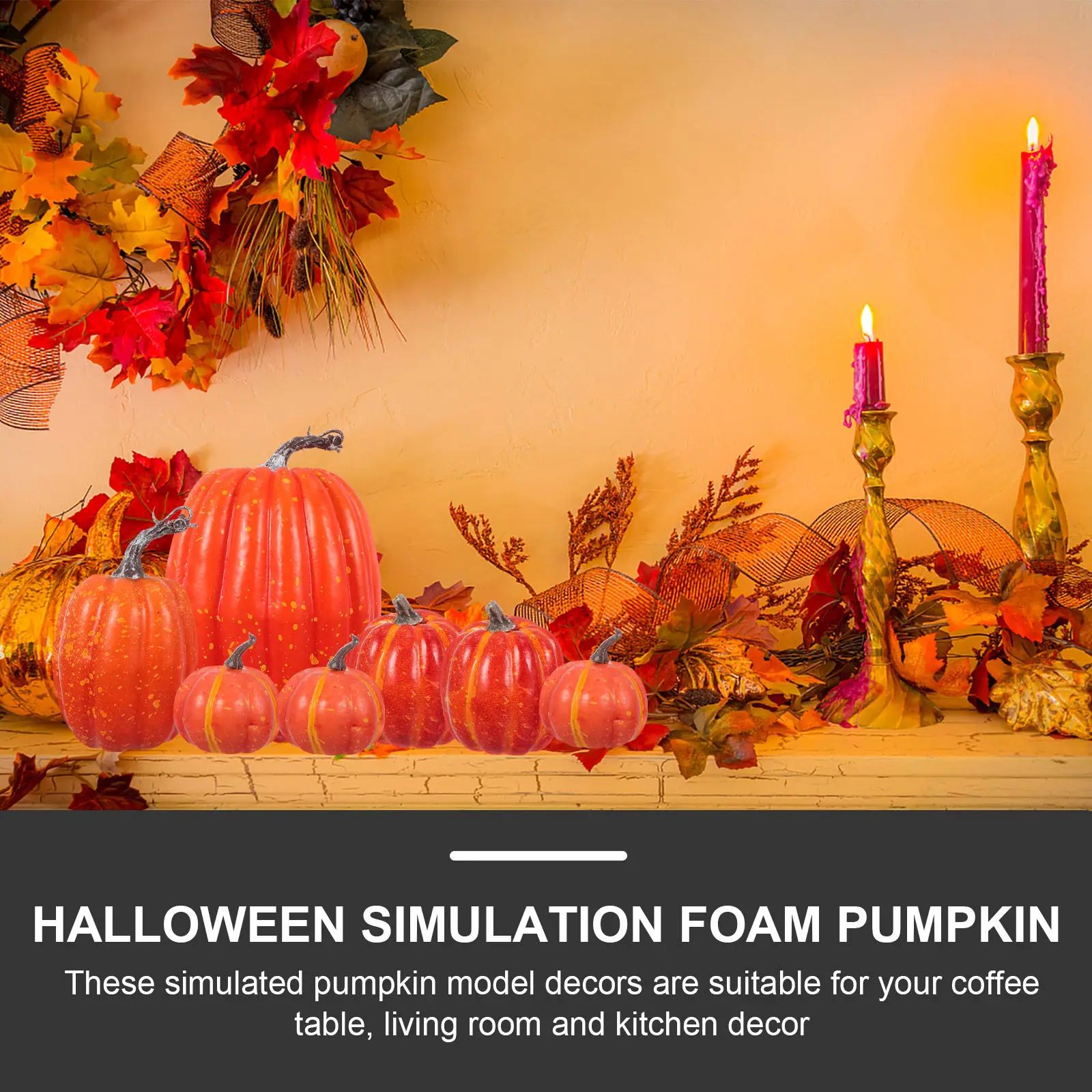 7 pièces de décorations de citrouilles d'Halloween, ornements de citrouilles simulés, accessoires décoratifs pour la fête de la récolte, fournitures d'Halloween