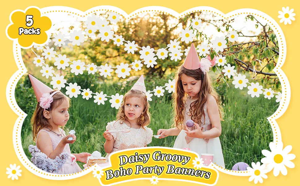 1/5 Stück Groovy Boho Party Hängebanner Hippie Boho Geburtstagsdekoration Gänseblümchen Partydekoration für Mädchen Geburtstagszubehör – Detail 1