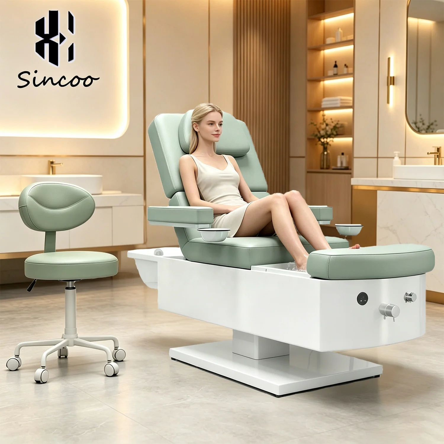 Coofull  Head Foot Facial Eyelash Spa Beauty Salon Bed Foot Massage Pedicure Chair Electric Full Body Massage Bed Hotel Use