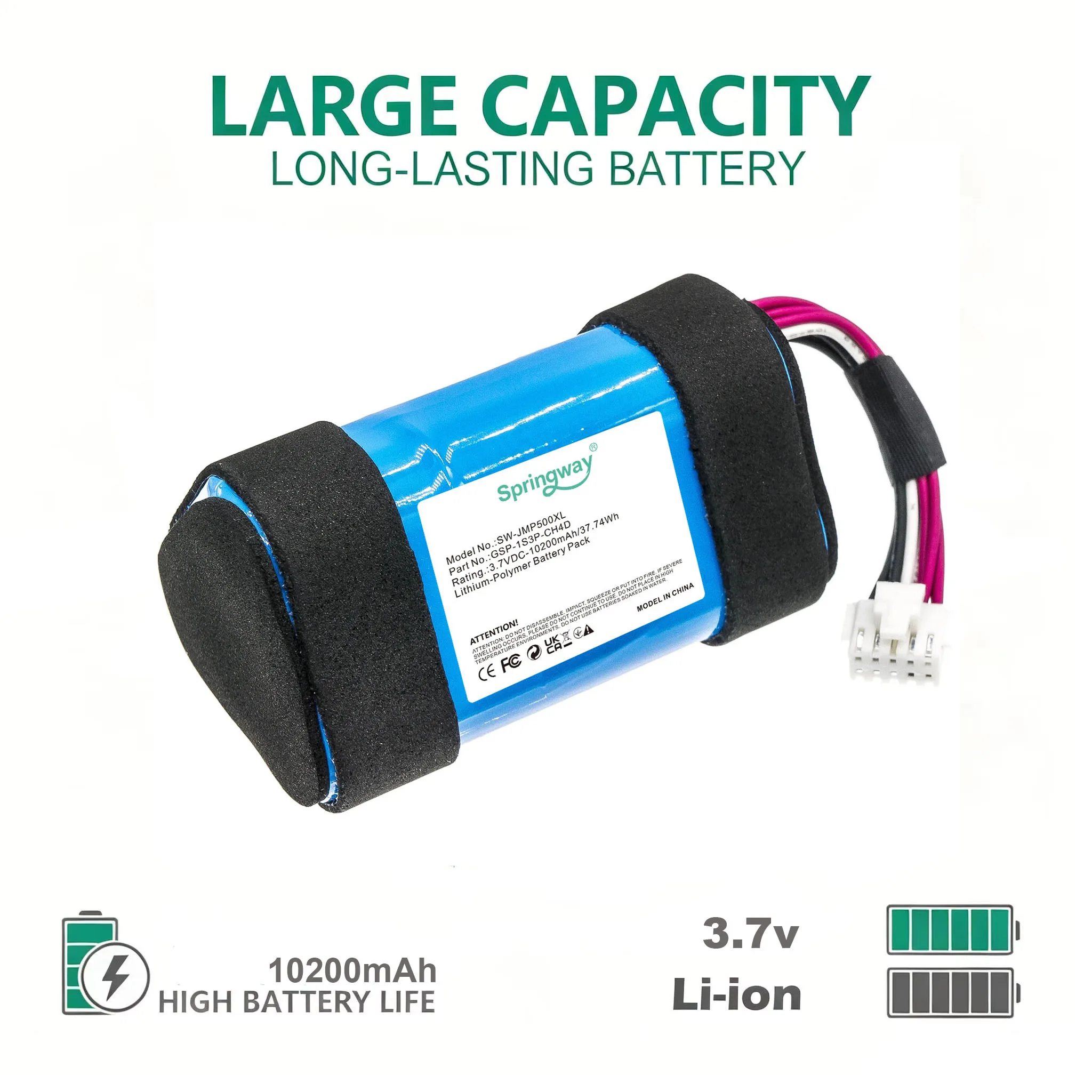Springway 10200mAh Li-Polymer Battery GSP-1S3P-CH4D Replacement Power Pack for JBL Pulse 5 Portable Bluetooth Speaker