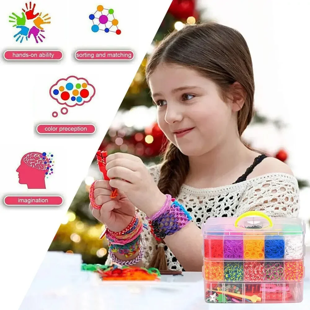 Scatola da 15000 kit + elastici per telaio in gomma per bambini Braccialetti intrecciati multicolori Elastici arcobaleno per braccialetti
