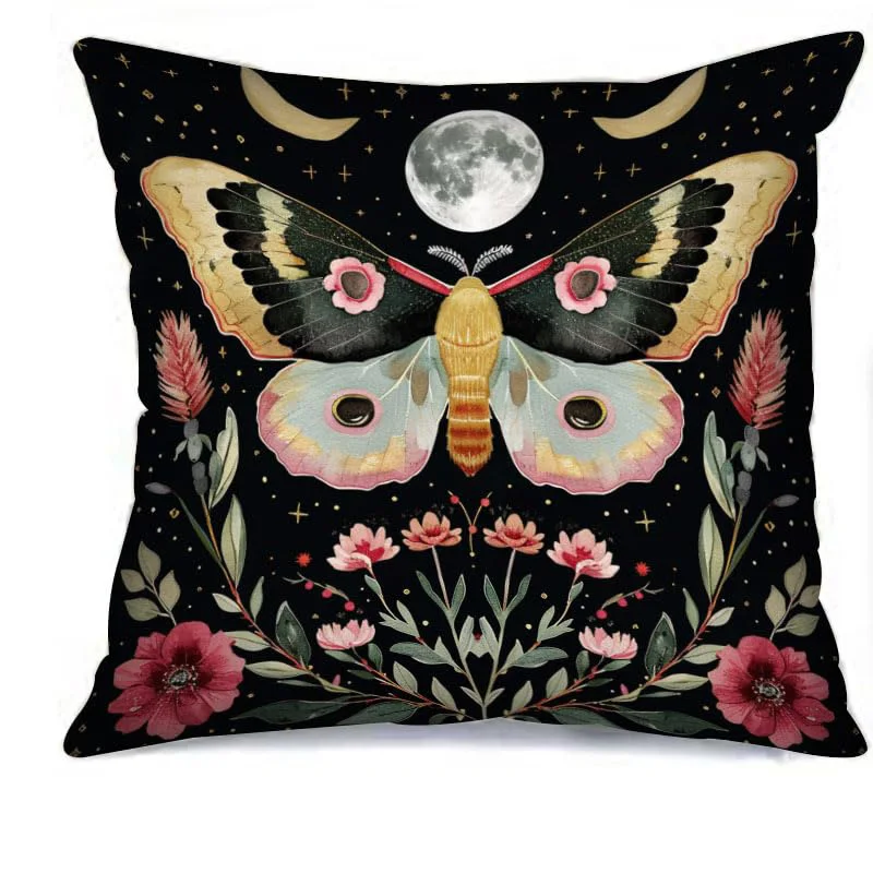 Enchanting Moth Floral Double-sided Printed pillow cover Short plush Suitable living rooms bedrooms sofas throw cushion cover