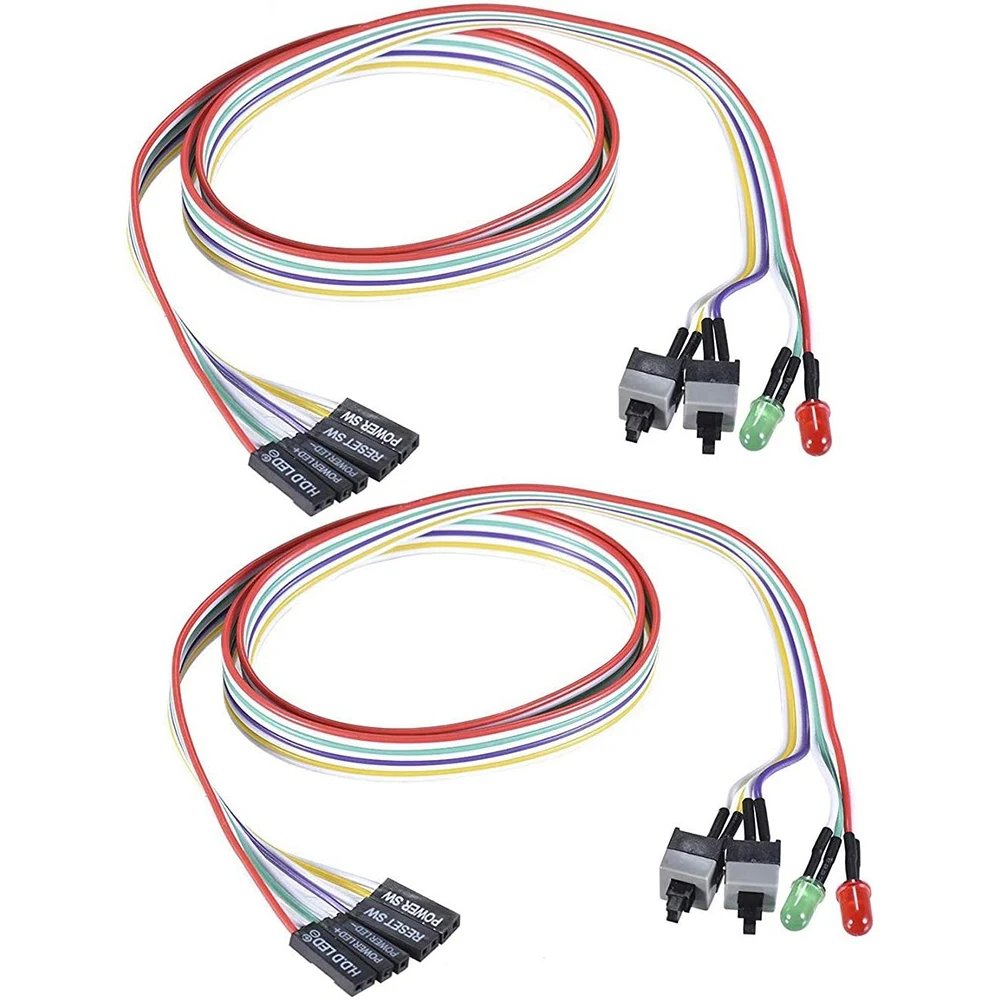 Friendly!2Pcs Computer Case ATX Power on Off Reset Switch Cable with 2 LED Light Light Red Green ATX Case Front Bezel Wire,65cm