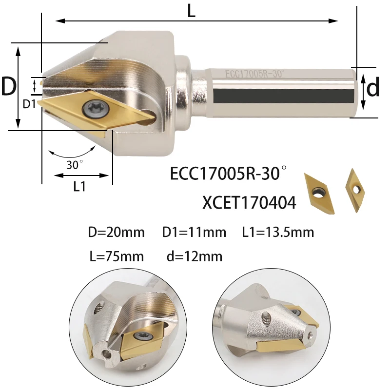 LIHAOPING ECC17005R 30 45 60° Chamfering Tool ECC 17005R C12 CNC Milling Cutter Shank Holder use Carbide Inserts XECT XECT170404