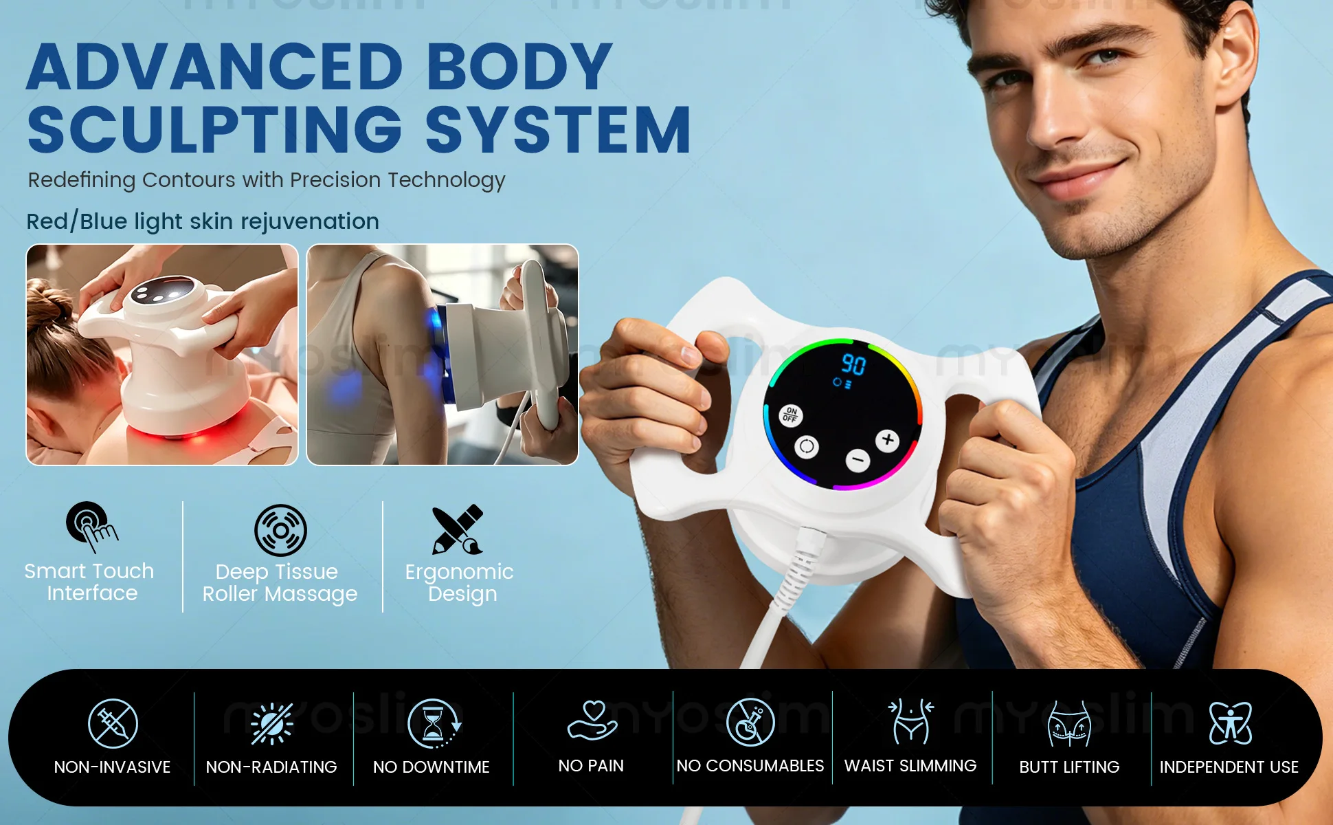 Professionelles 360-Grad-Roller-Körperformungssystem mit 6 Griffen, synchroner Massage, doppelter Rotationsrichtung und intelligentem OLED-Display – Detail 6