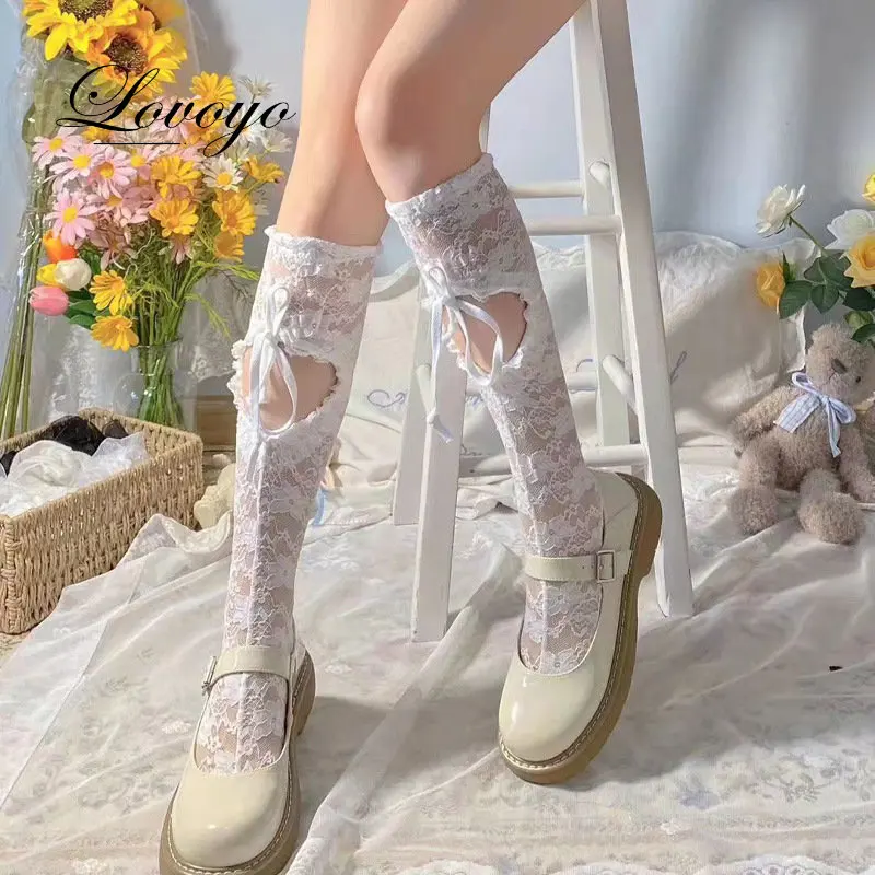 2024 Sexy Women Stocking Lolita Uniform Thin Long Socks Silk Stockings Love heart see through black Knee Sock Summer Underwear