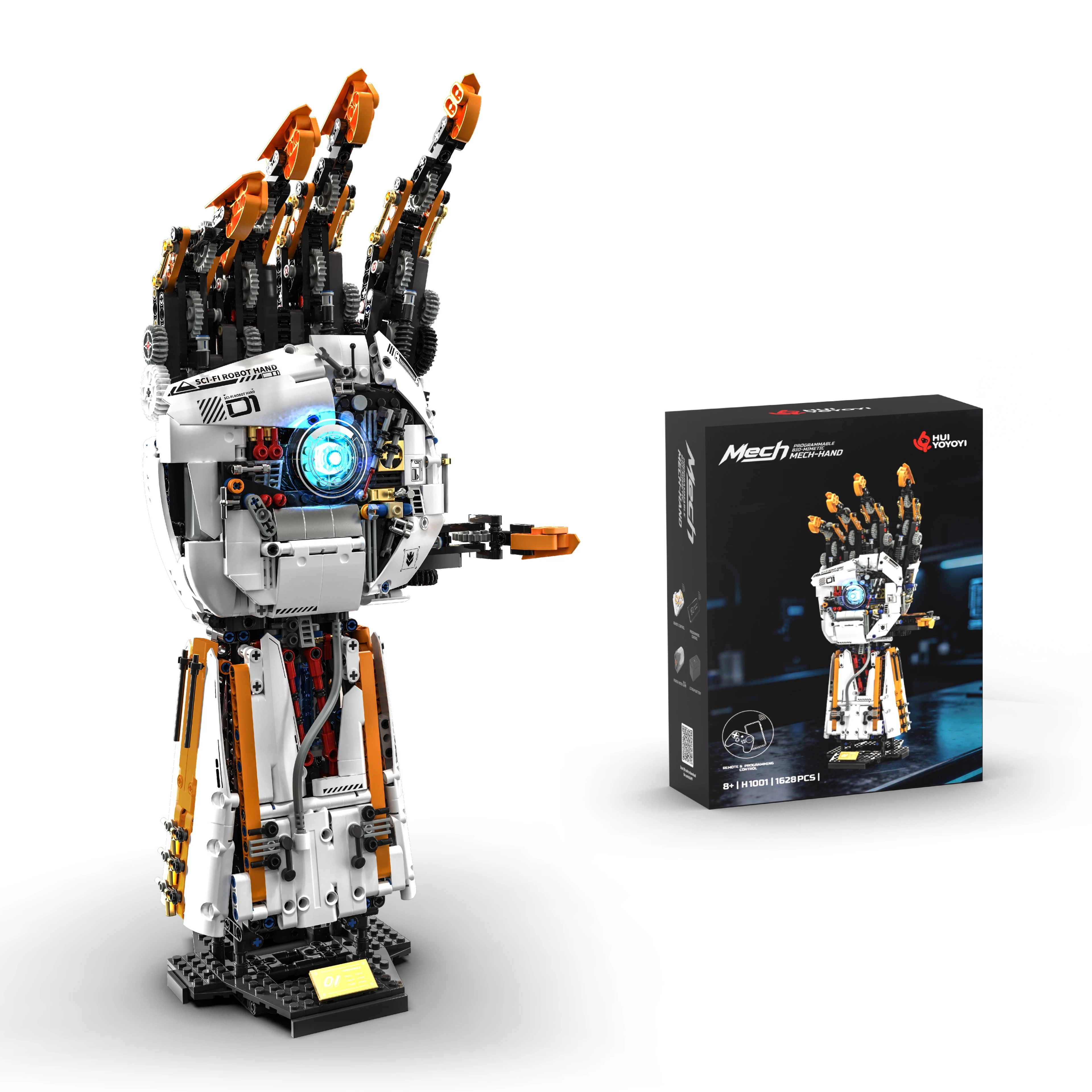 

1628 PCS Programmable Robotic Arm with Finger Control Blocks Toy, Motorized Building Set LED Light, STEM Gift for Teens Adults