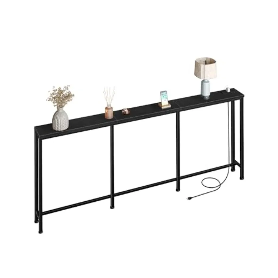 

78.7" Narrow Console Table with Power Outlet 7.1" Skinny Sofa Long Behind Couch Table with Charging Station for Hallway Living