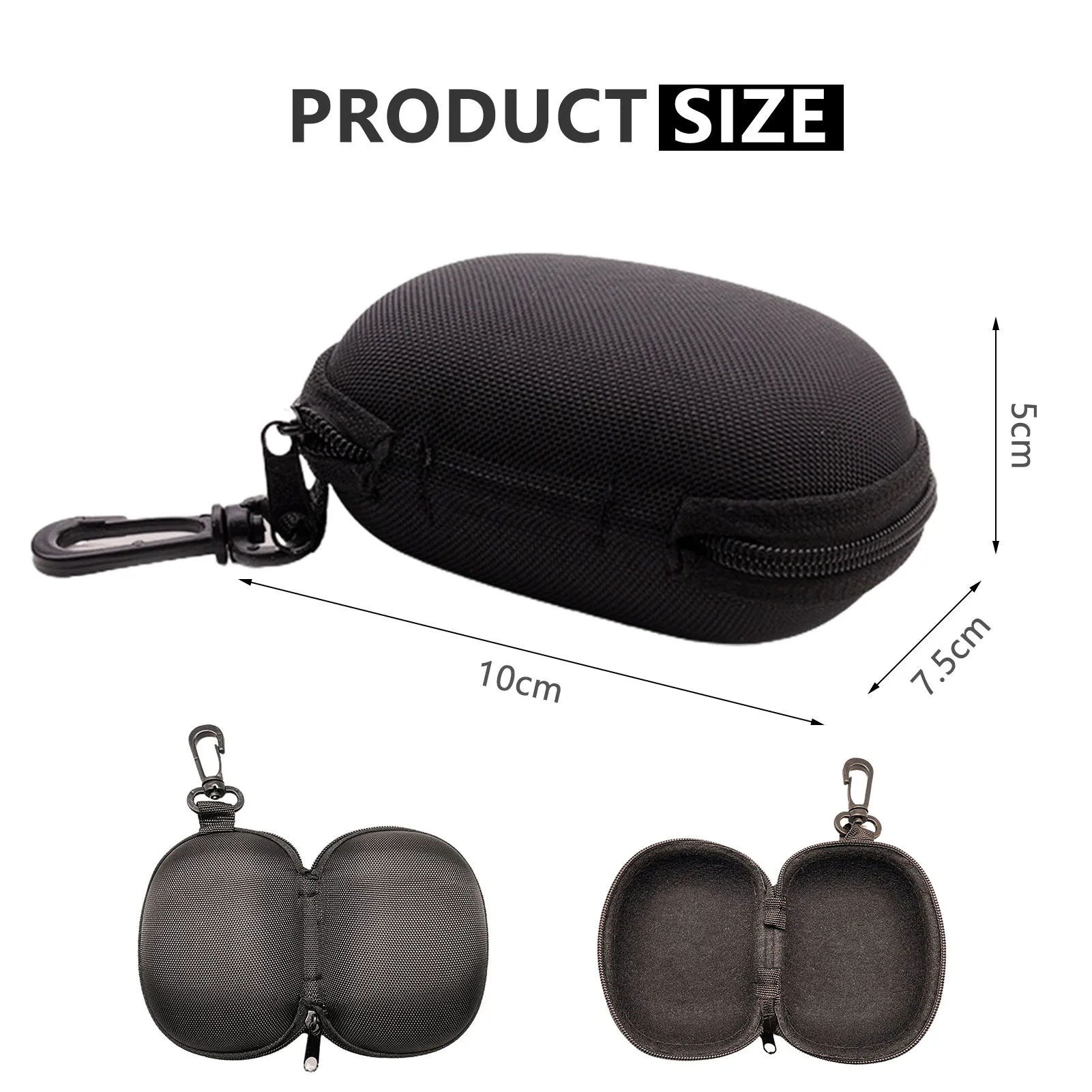 Foldable Glasses Case Black Zipper Hard Eyeglass Storage Box with Hook for Sunglasses Travel Protection for Men Women - view 5