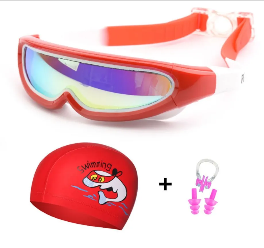 

Best PU cloth sea guinea pig cap nose clip earplug swimming goggles set for Kids