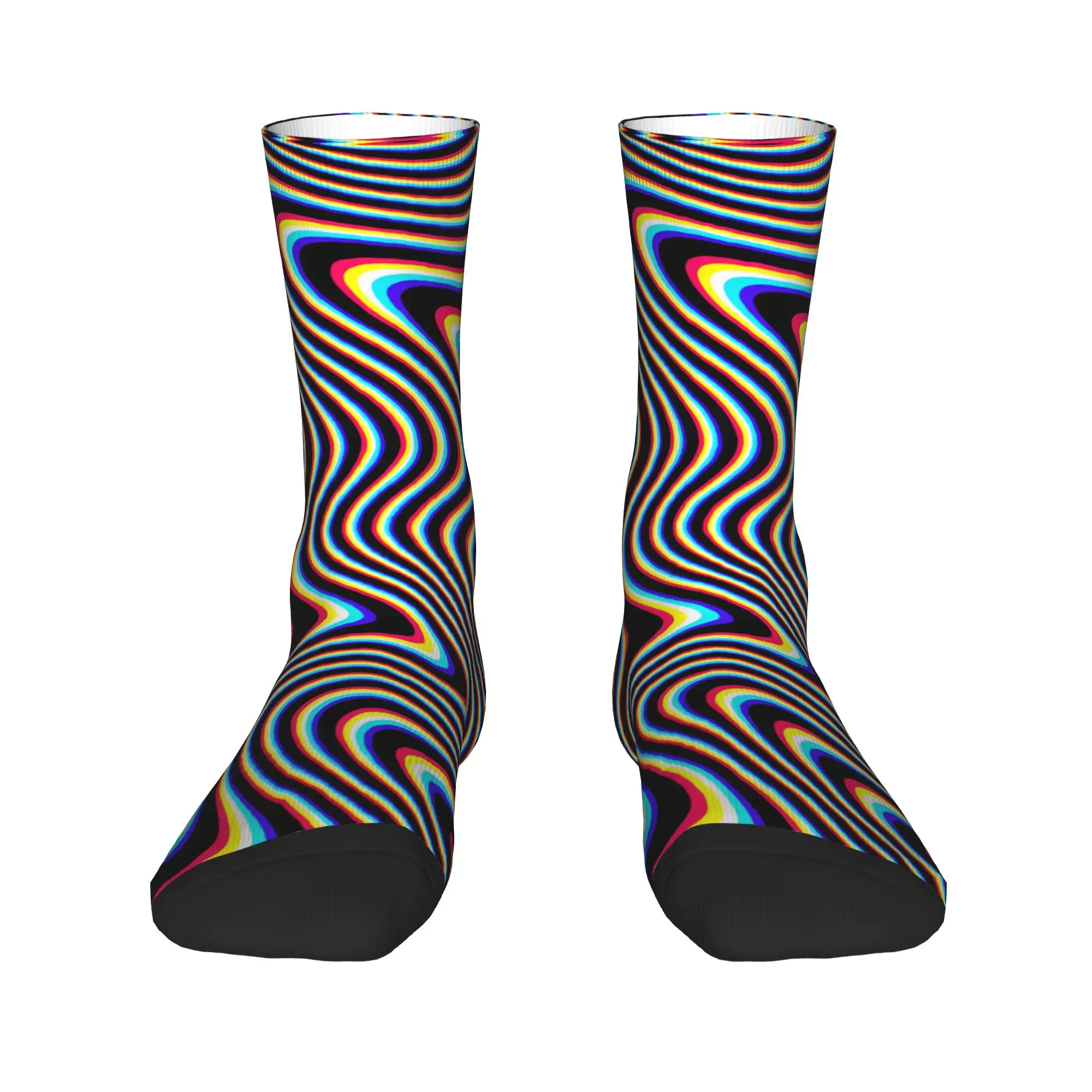 Psychedelic Rainbow Wavy Stripes Black Background Abstract Art Socks  Custom Stockings Non Slip Socks Soft Korean Sports Socks